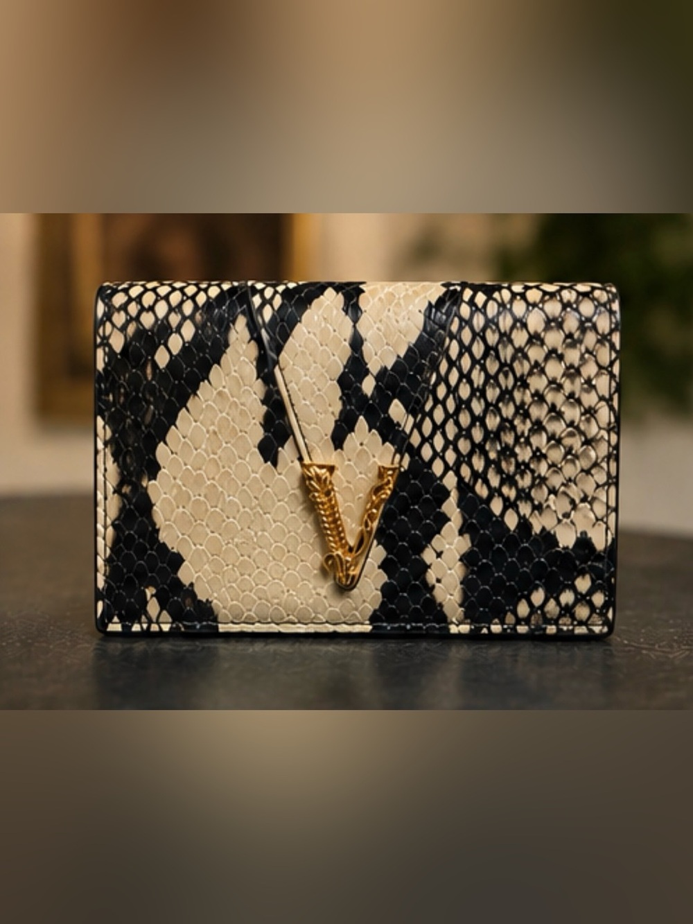 Versace La Medusa Python Print Compact Wallet NWTS Full Inclusion